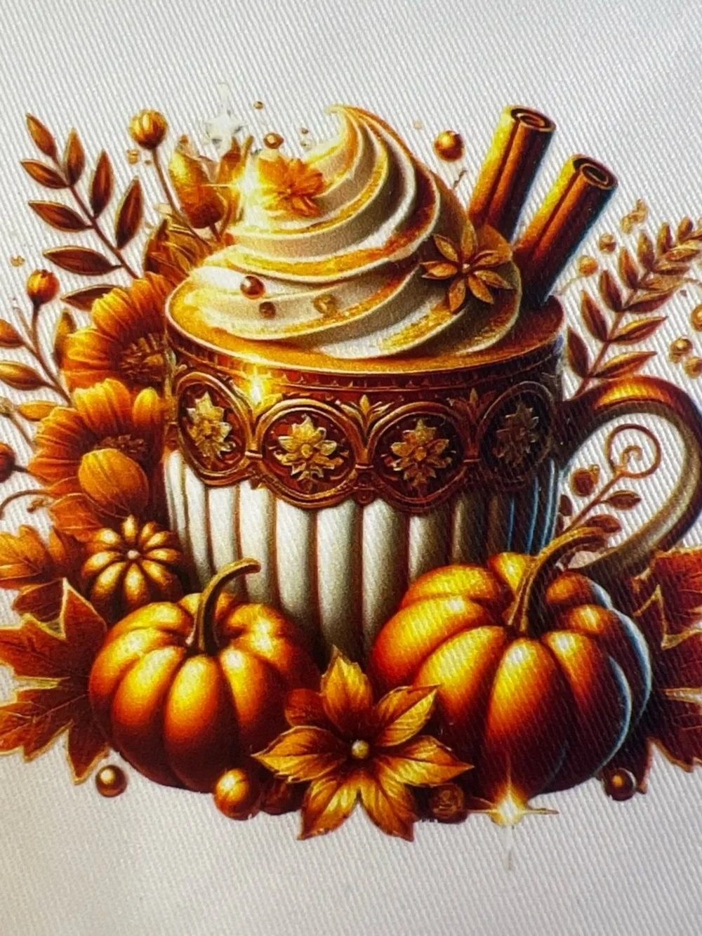 Autumn Pumpkin Spice Mug Quilted Potholder - White